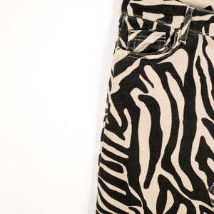 ZARA Zebra Print Raw Hem Denim Mini Skirt NWOT